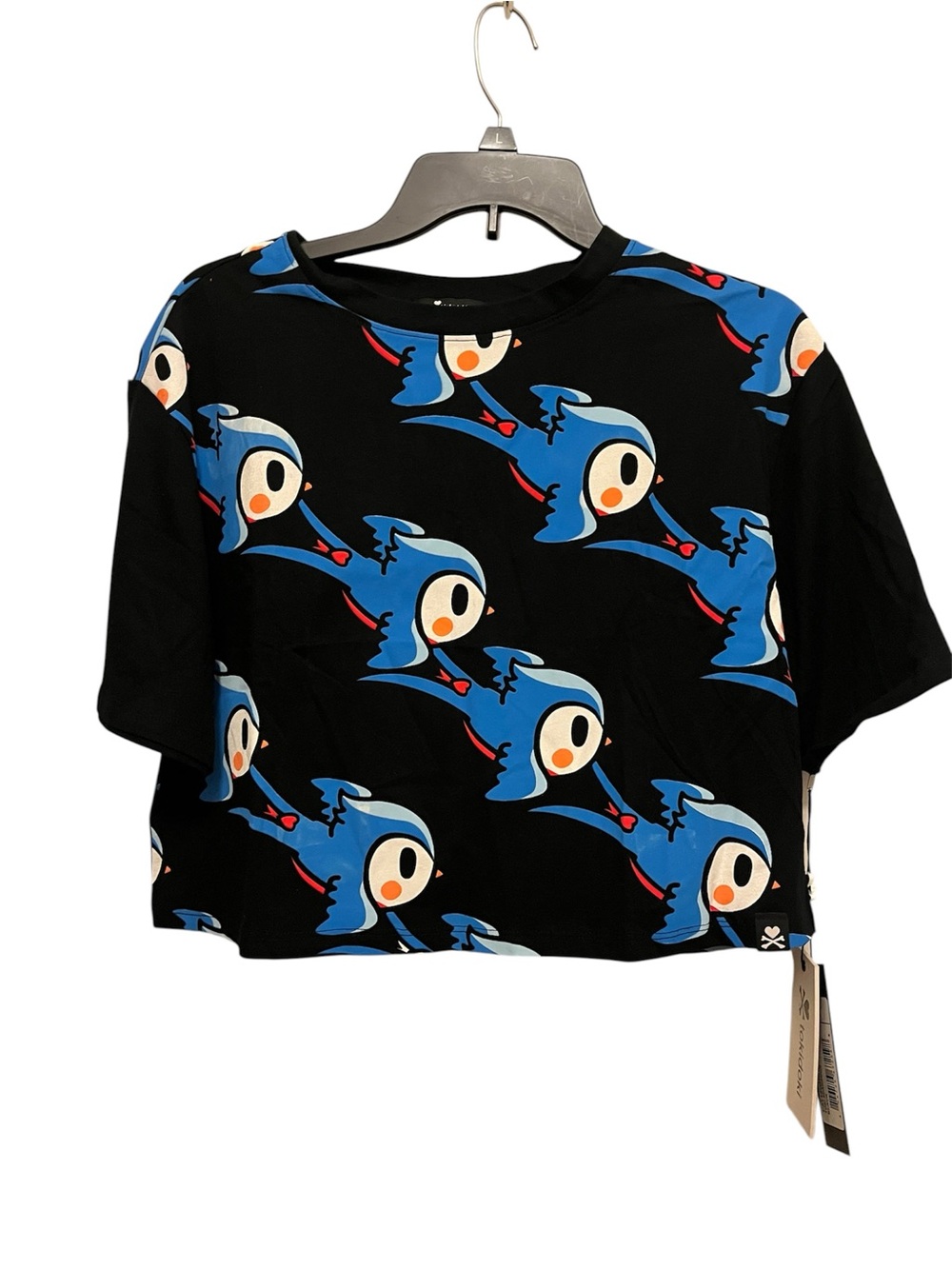 tokidoki Vintage Toki Sparrows All Over Black Graphic Cropped Tee